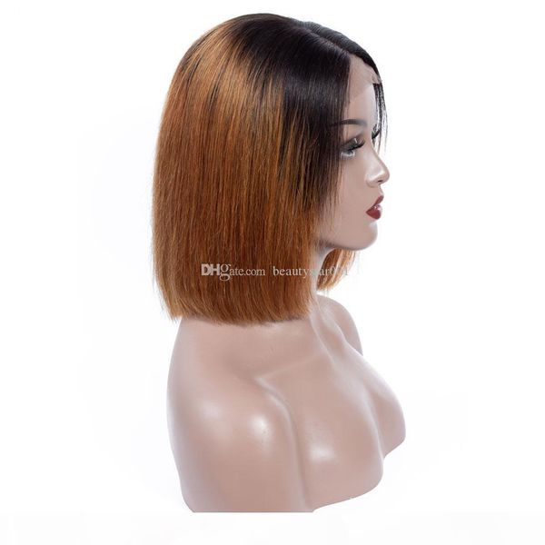 

4x4 brazilian short bob lace front wigs 1b 30 color ombre lace front human hair wigs for women remy peruvian straight human hair wigs, Black;brown