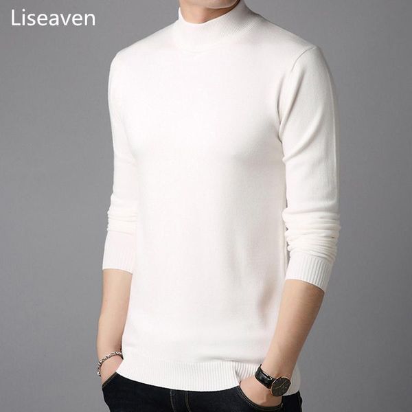 

liseaven men cashmere sweaters full sleeve pull homme solid color pullover sweater men's, White;black