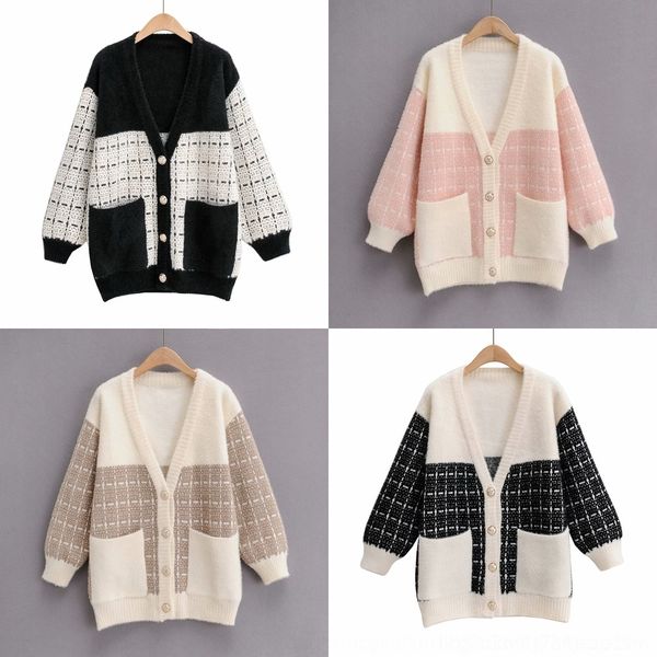 

jzvf0 zar-2096 women's contrast coat perfume sweater perfume fall coat new small fragrance wear lazy mink sweater 2020 clt7t, White;black