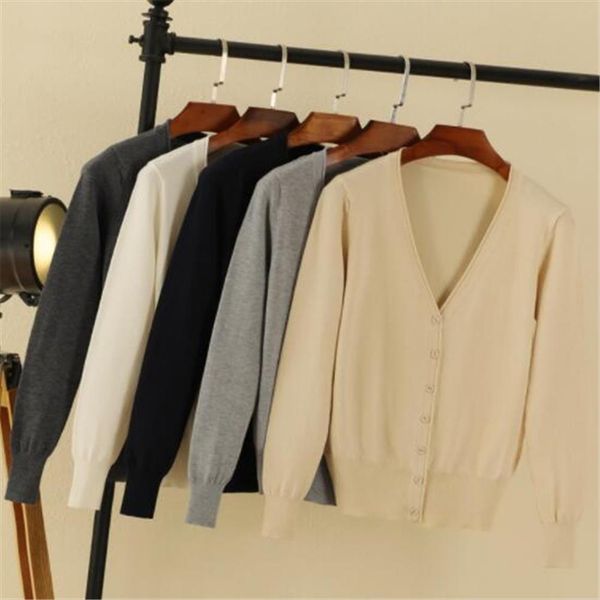 

28 colors korean fashion knitted cardigans spring autumn cardigan women casual long sleeve v neck solid women sweater coat, White;black