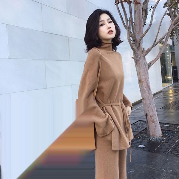 

jbxwq wideautumn women's pants loose knitted 6687 leg pullover wide leg pants pullover new elegant suit 2020 chic two-piece suit trendy, Gray
