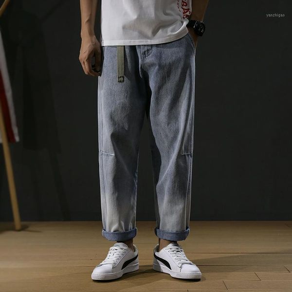 

korean style fashion men jeans retro light blue loose fit denim harem pants spliced designer streetwear hip hop jeans men1