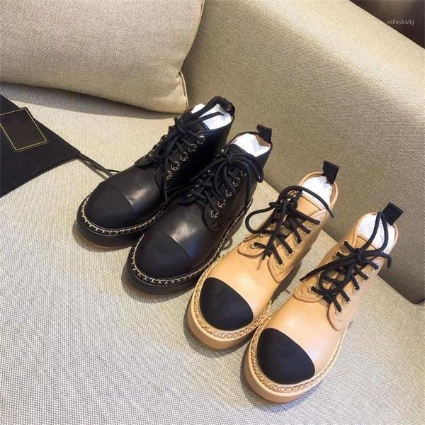 

shoes women winter ankle women boots genuine leather round toe med heels lace up platform boots zapatos de mujer1, Black