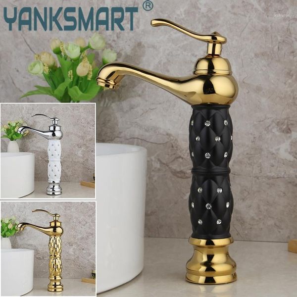 

luxury tall bathroom faucet basin faucets brass with diamond gold white black and chrome taps single handle washbasin mixer tap1