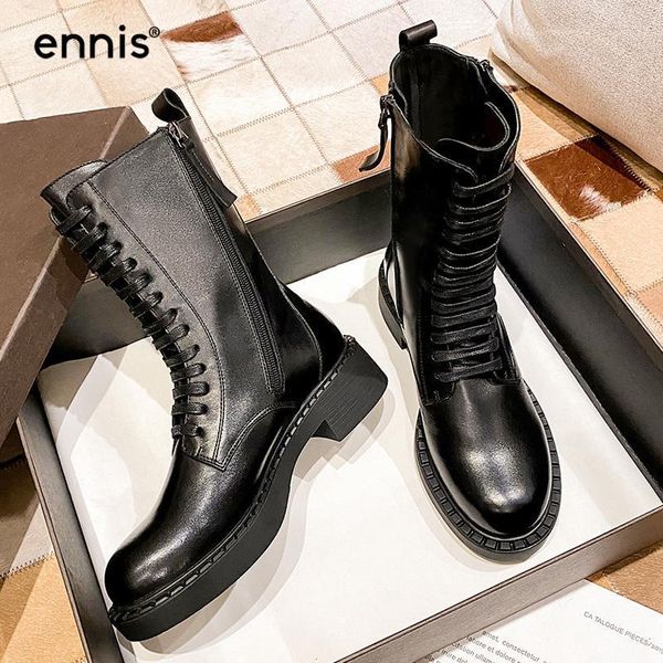 

ennis brand chunky motorcycle boots women winter boots genuine leather autumn zipper lace up shoes black brown a58a1