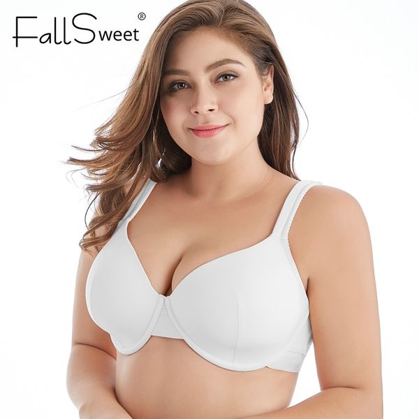 

fallsweet full coverage bras for women plus size underwire brassiere smooth plunge t-shirt bra y200415, Red;black