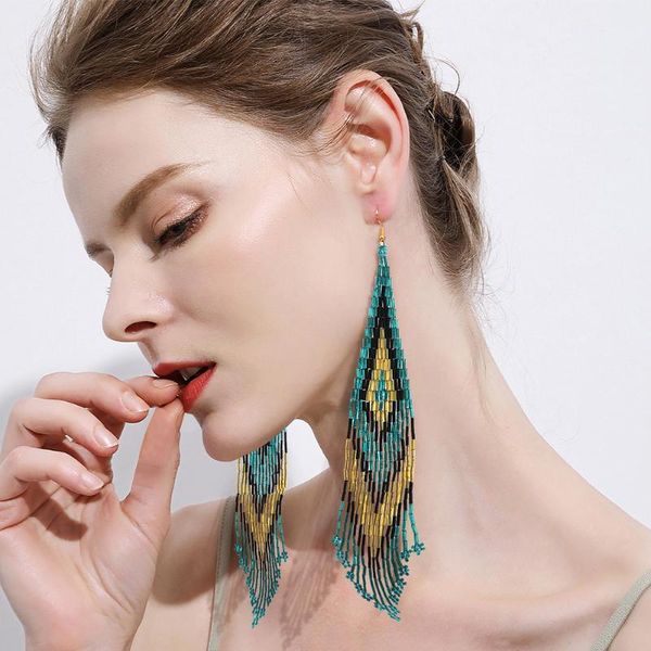 

dangle & chandelier valentine's day gifts vintage multicolored drop earring bohemian jewelry for women aretes de mujer beads tassel ear, Silver