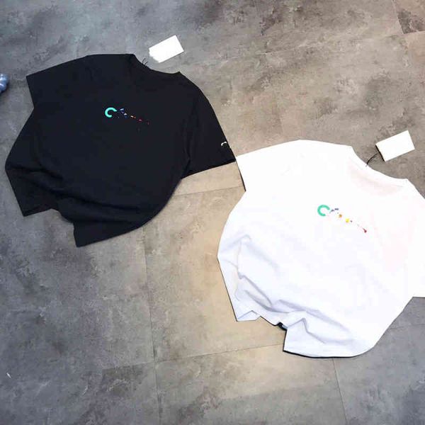 

2022 factory wholesale new 21 summer chest jelly three-dimensional color letter sleeve three-dimensional embroidery t-shirt for men and wome, White;black