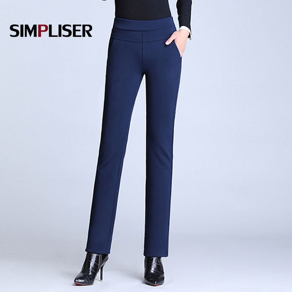 

elastic high waisted women trousers plus size ladies office work pants stretch female warm velvet pants black blue red 2020 lj201130, Black;white