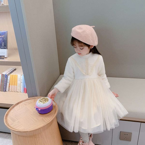 

2020 girls' winter plush drs & amp; gauze children's new year sweet mink veet lace princs skirt fashion, Red;yellow