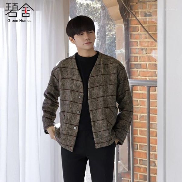 

men's wool & blends winter men leisure short edition jacket coat men's pure color youth fashion loose casual overcoat1, Black