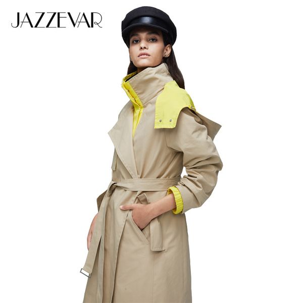 

jazzevar2020 new arrival autumn trench coat women outerwear quality with a hood double breasted long coat women fashion lj200903, Tan;black