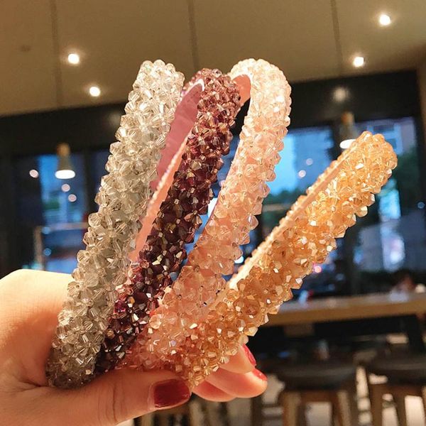 

solid color luxury rhinestone headband women beads bezel hair hoop korea hairband girls bride wedding hair accessories