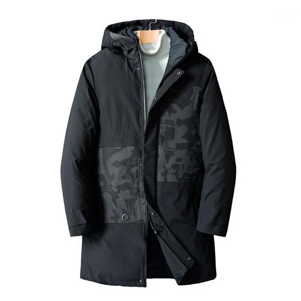 

l-8xl men winter new long causal thick waterproof warm parka jacket men cotton camouflage patchwork outwear coat parkas1, Black