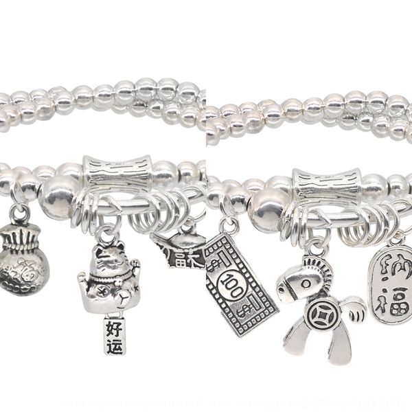 

i52bv miao silver beads auspicious zhaocai bracelet braceletcat in western br miao province silver beads auspicious zhaocai pendant bracelet, Golden;silver