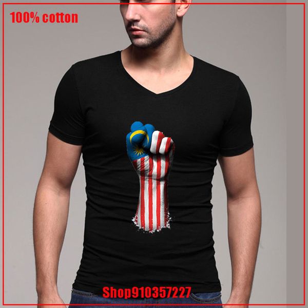 

flag of malaysia on a raised clenched fist v neck slim fit short sleeve casual summer sport hooded sweatshirt hoodie t shirt