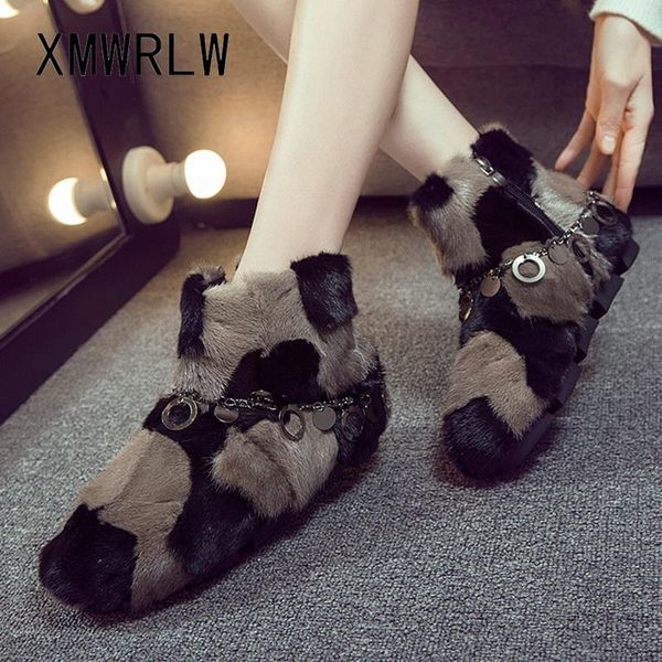 

xmwrlw women's ankle boot 2020 winter fur warm plush ladies snow boots women winter shoes rubber sole ankle boots for women shoe, Black
