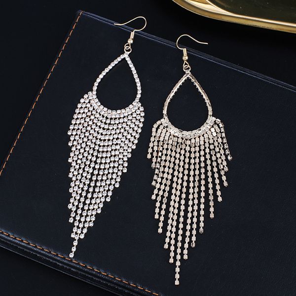 

fashion rhinestone claw chain earrings exaggerated tassel chandelier earrings for women bridal crystal silver gold earrings