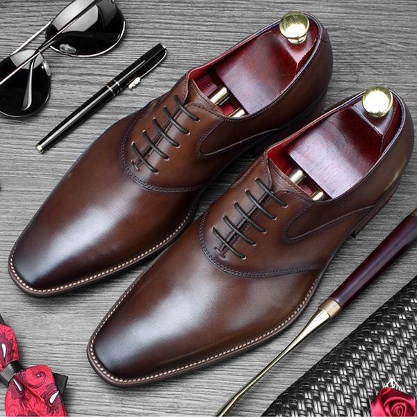 

italian designer man formal dress party shoes genuine leather wedding oxfords men's pointed toe quarter brogue flats ss410, Black