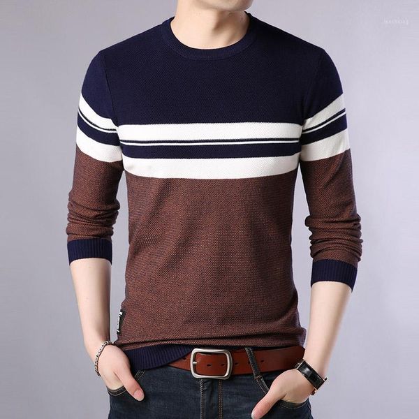 

2019 casual sweater men brand fashion striped o neck pullover slim fit knitted crewneck warm knitwear1, White;black