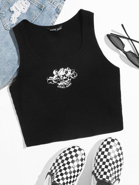 

ribbed angel baby graphic tank x7mw#, White