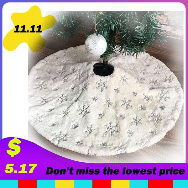 

christmas decorations 90-122cm snow plush tree skirts cloth base floor mat cover xmas party decoratio embroidered snowflake home