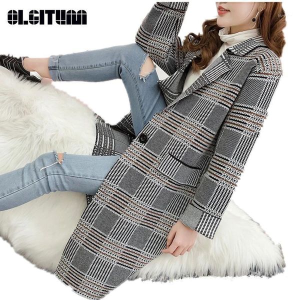 

women's cardigan coat autumn loose plaid knit casual female trench winter turn-down collar ladies sweater trench tr0941, Tan;black
