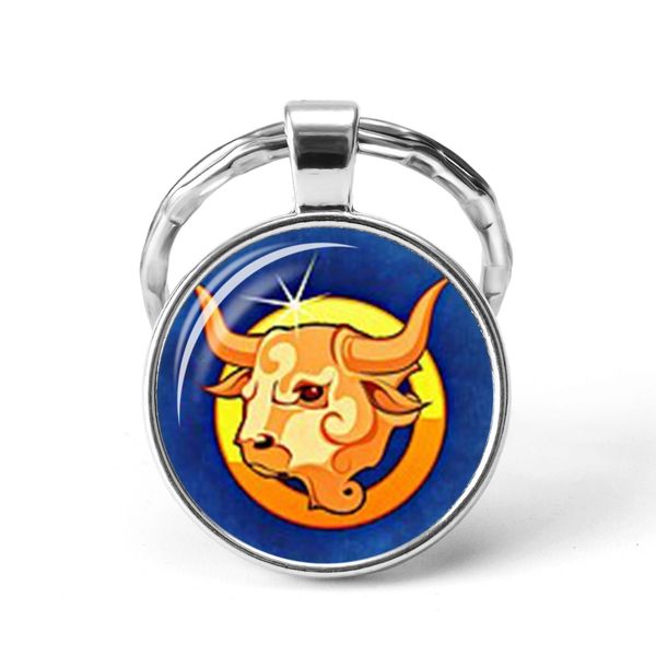 

12 constellation aries gemini virgo leo libra sign zodiac pendant jewelry keychain keyring glass dome cabochon birthday gift, Slivery;golden
