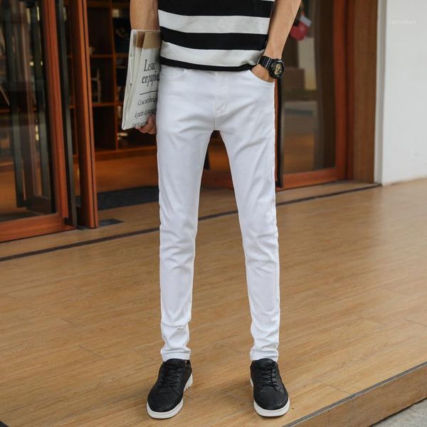 

men's jeans 2021 spring summer fashion men casual stretch skinny solid colors slim fit white straight pants plus size1, Blue