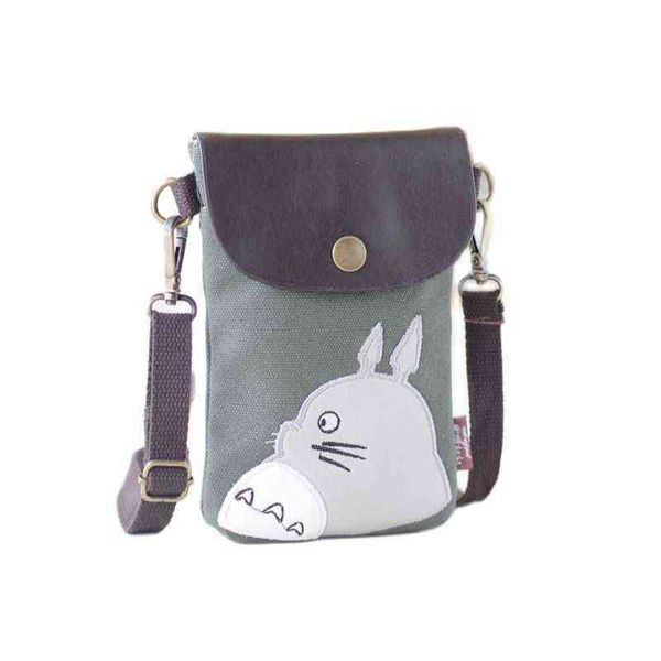 Saco de ombro mais feliz das mulheres lona PU couro senhora bolsa de bolsa de desenhos animados Totoro feminino pequeno telefone bolsa dinheiro bolsa 2022 para meninas g220210