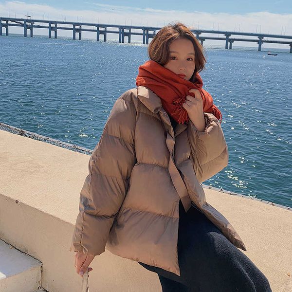 

versatile short down women's small 2020 new thickened loose bread stand collar cotton padded jacket, Black