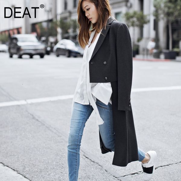 

deat 2020 new autumn and winter turn-down collar full sleeves single breasted short front back long wool jacket female coat wj40x1020, Black