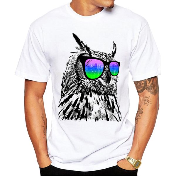 

2018 custom short sleeve fashion cool owl owl with glasses printed shrits hipster basic sport hooded sweatshirt hoodie t shirt