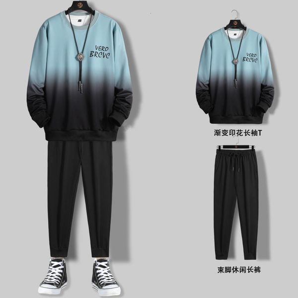 

sweater round fall coat 2020 men's neck casual suit youth gradient sportswear, Gray