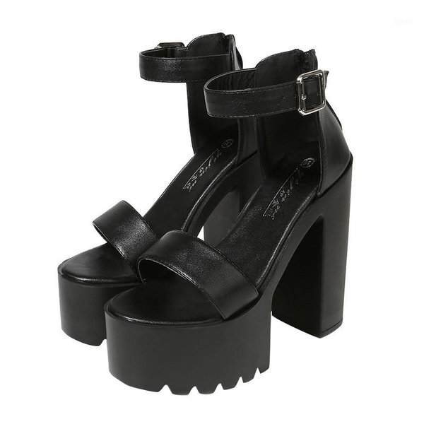 

sandals firmranch women's shoes summer simple 14cm solid thick heel with pu high sandals1, Black