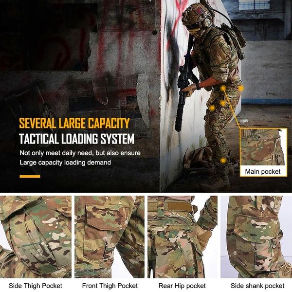

men's pants 2021 knee pads and air cushion tactical hunting camouflage uniform, Black