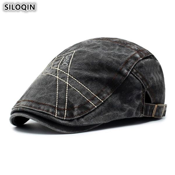 

siloqin snapback cap men's denim berets hat adjustable size male bone fashion tongue caps 2020 new dad's letter embroidery hats, Blue;gray