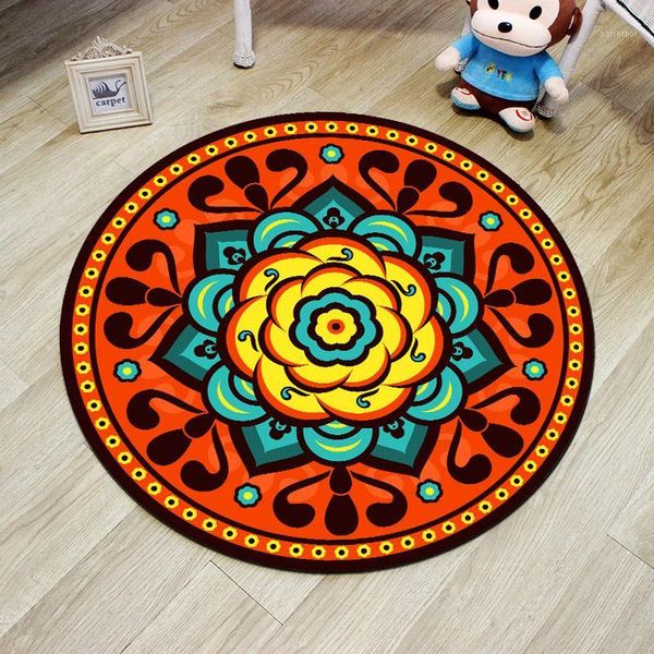

retro nostalgic round printed carpet living room coffee table mat bedroom bedside computer cushion yoga mat decoration home1