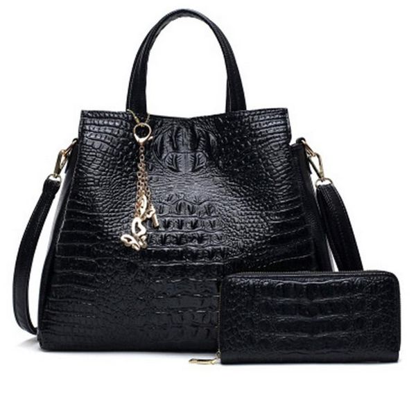 

handbag custom leather pu black two-piece bag wholesale new coming leather handbags