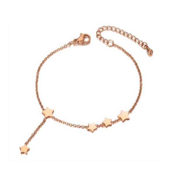 

link, chain trendy stainless steel lovely 5pcs star charm bracelets for women girls bohemia cz crystal beach bracelet b20050, Black