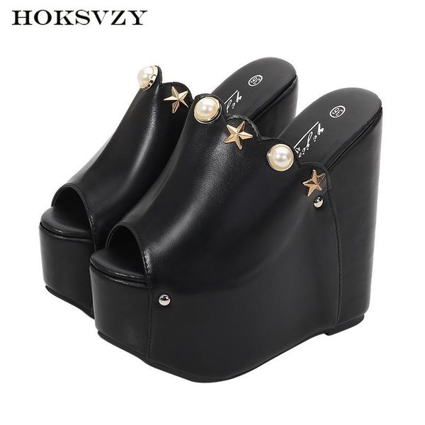 

2020 summer fashion 16cm heel women's single shoes shallow mouth wedge heel rhinestone high women sandals zyw, Black
