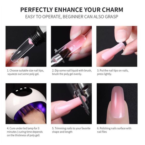 

6 шт 30 мл poly ногтей акрил гель uv led советы enhancement форма diy nail art