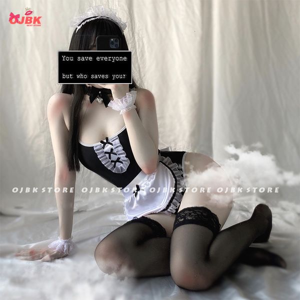 

women maidservant cosplay costume black pink maid uniforms lace sling leotard with ruffles aprons erotic lingerie outfit