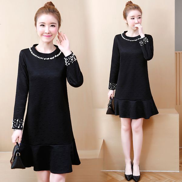 

womens plus size frizzy dress black blouses casual lean autumn dresses in winter clothes afzx, Black;gray