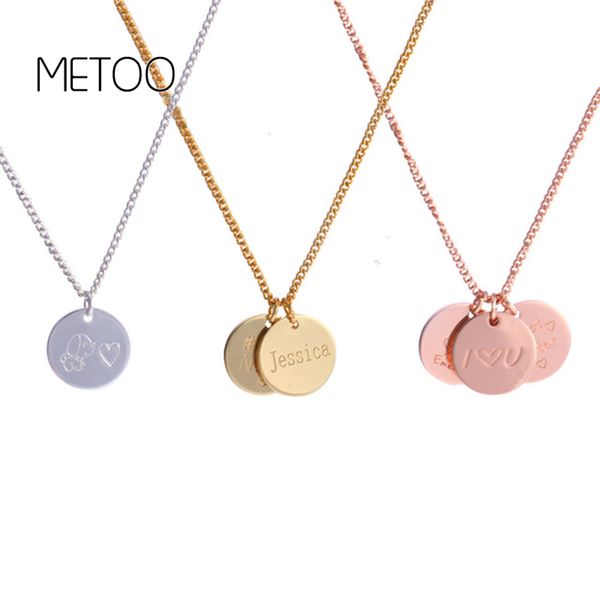 

metoo 12*12 mm round coin necklace custom name necklace personalized drop disc pendants necklaces beauty mother gifts for etsy, Silver