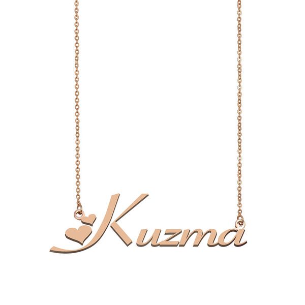 

kuzma name necklace custom nameplate pendant for women girls birthday gift kids friends jewelry 18k gold plated stainless steel, Silver