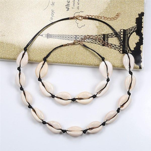

women necklace bracelet set natural shell jewelry beach seashell anklet female jewelry men's collar girl choker gifts wholesale1, Golden;silver