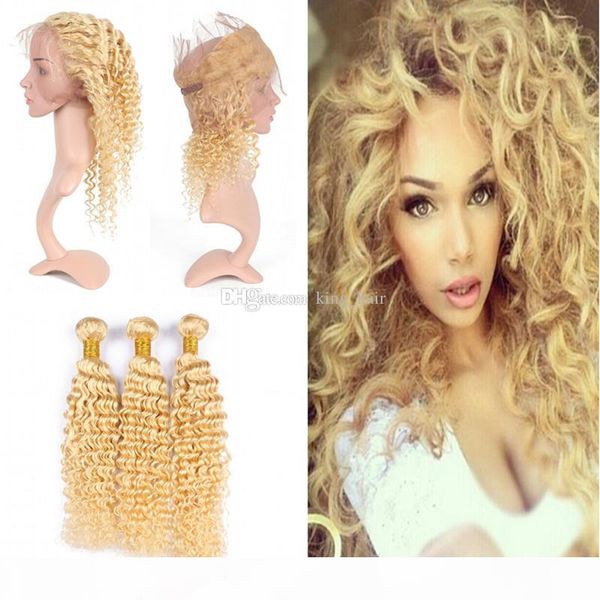 

блонды 613 глубоких волны ткут волос с 360 фронтальных глубоких кучерявого pre щипковых 360 фронтальных с 613 утка волоса extension 4шта мно, Black;brown