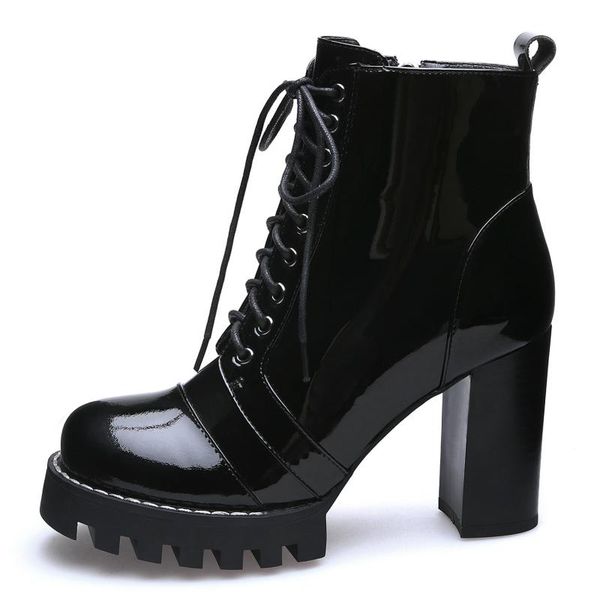 

fashion ankle boots women genuine leather winter 2020 combat boots for women shoes block heels lace up black women's short