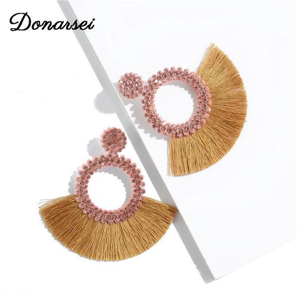 

dangle & chandelier donarsei 2021 bohemian sector rhinestone tassel earrings for women ethnic handmade colorful fringe drop boho jewelry, Silver